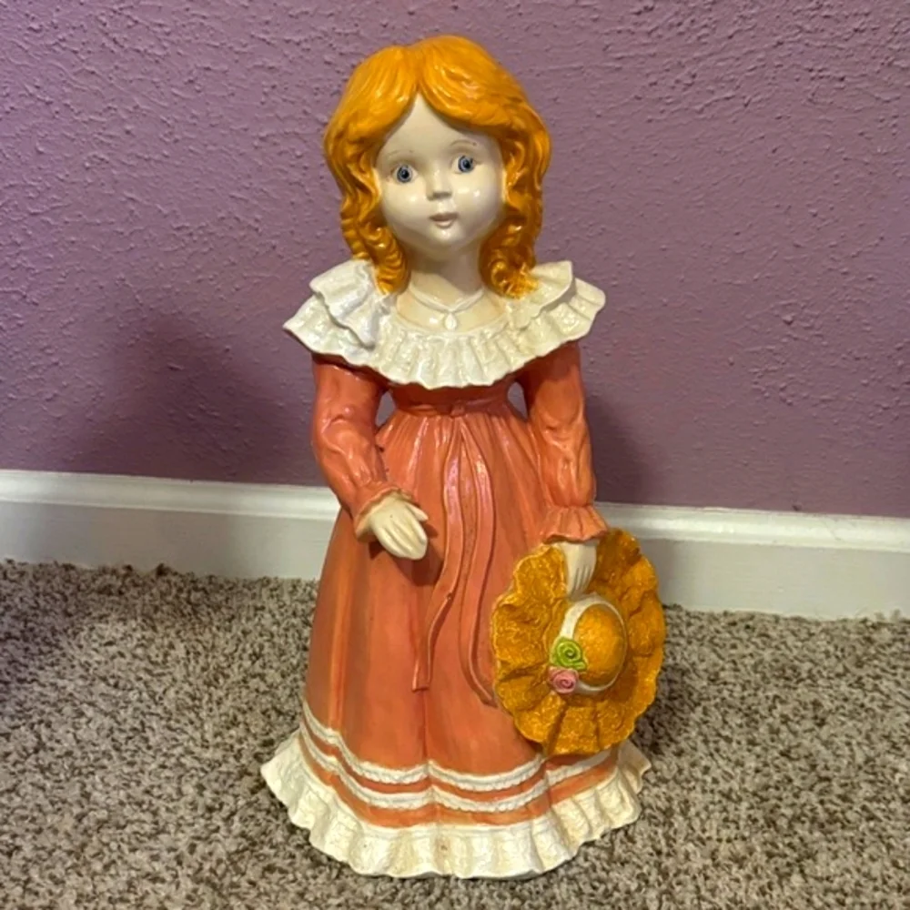 Vintage Girl Ceramic Sculpture in Country Dress